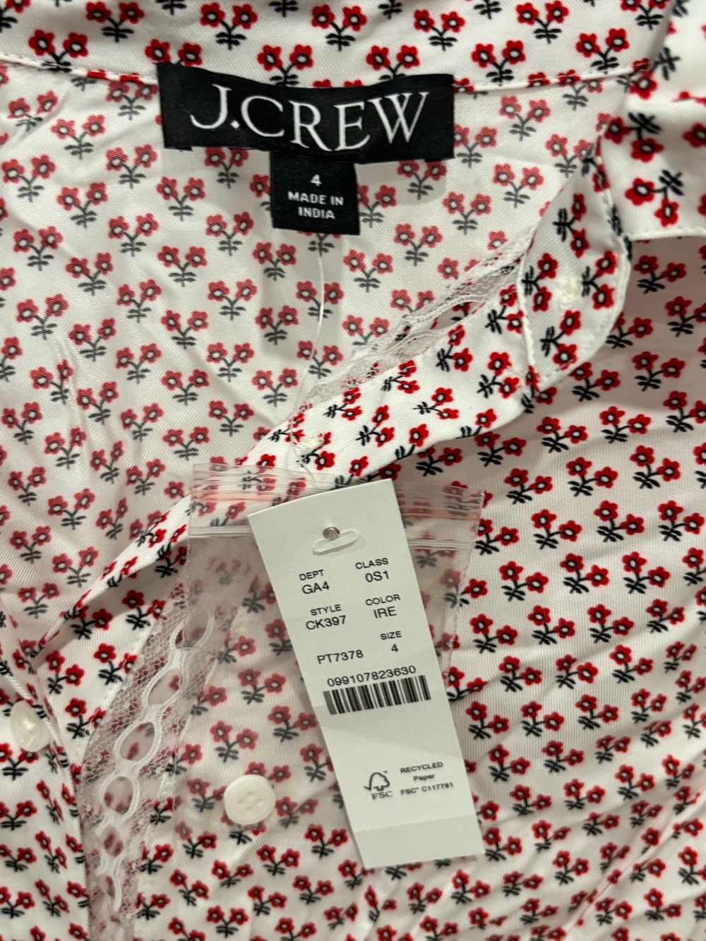 J. Crew Wren lace-trim shirtdress Floral Size 4 NWT - Picture 12 of 12